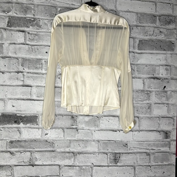Marciano by Guess Woman's Long Sleeve cream Silk Blouse - Picture 2 of 12